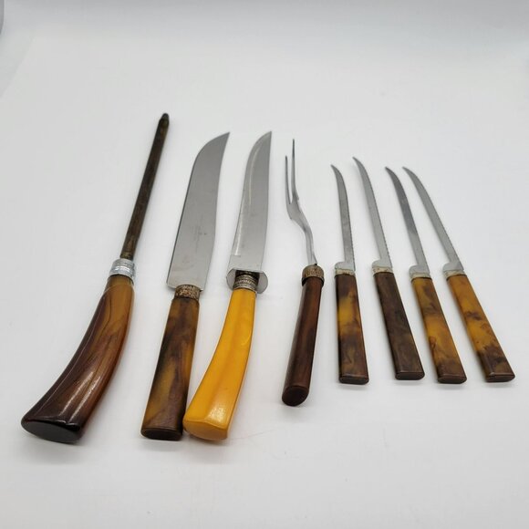 Bakelite Handle Knives Sharpener Fork 8 Pcs Misc. Stainless Blades - Picture 2 of 16